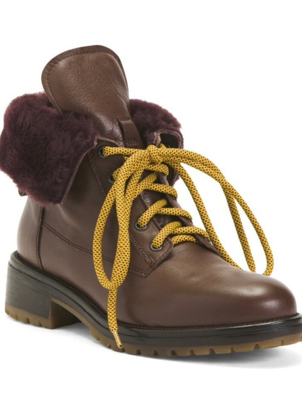 Boemos Genuine Shearling Boots Size 40 Leather Lace Up Fold Down Womens Hiking